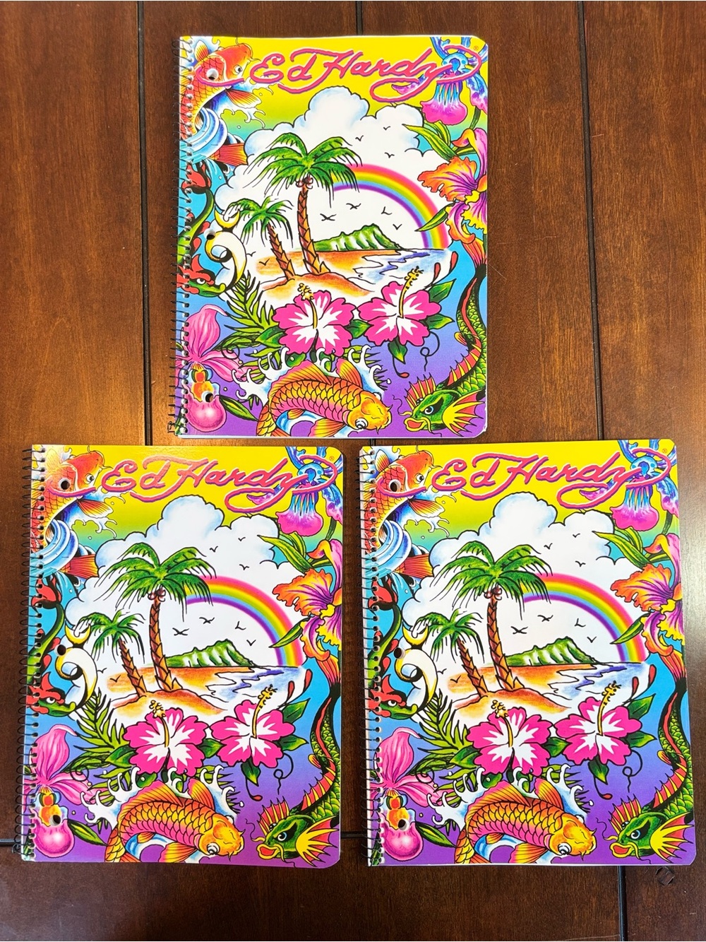 Ed Hardy Set of Three Spiral Notebooks school Supplies Collectibles